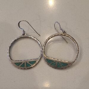 Vintage Sterling Silver and Turquoise French Wire Earrings